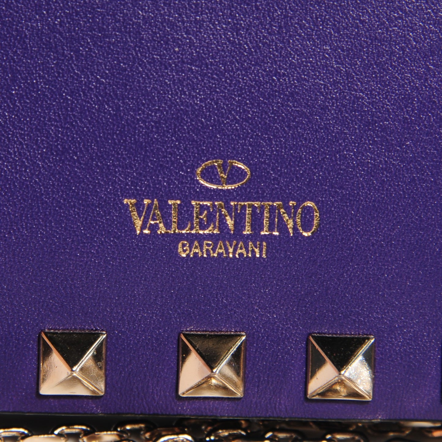 Vitello Rockstud Chain Flap Crossbody Bag Purple