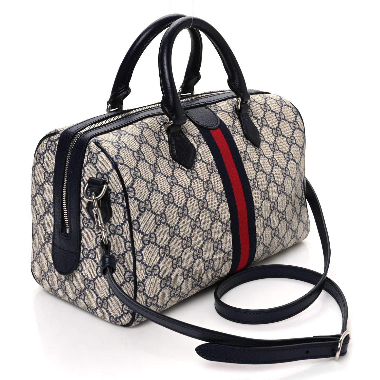 Gucci GG Supreme Monogram Web Ophidia Boston Beige Blue 3 of 10
