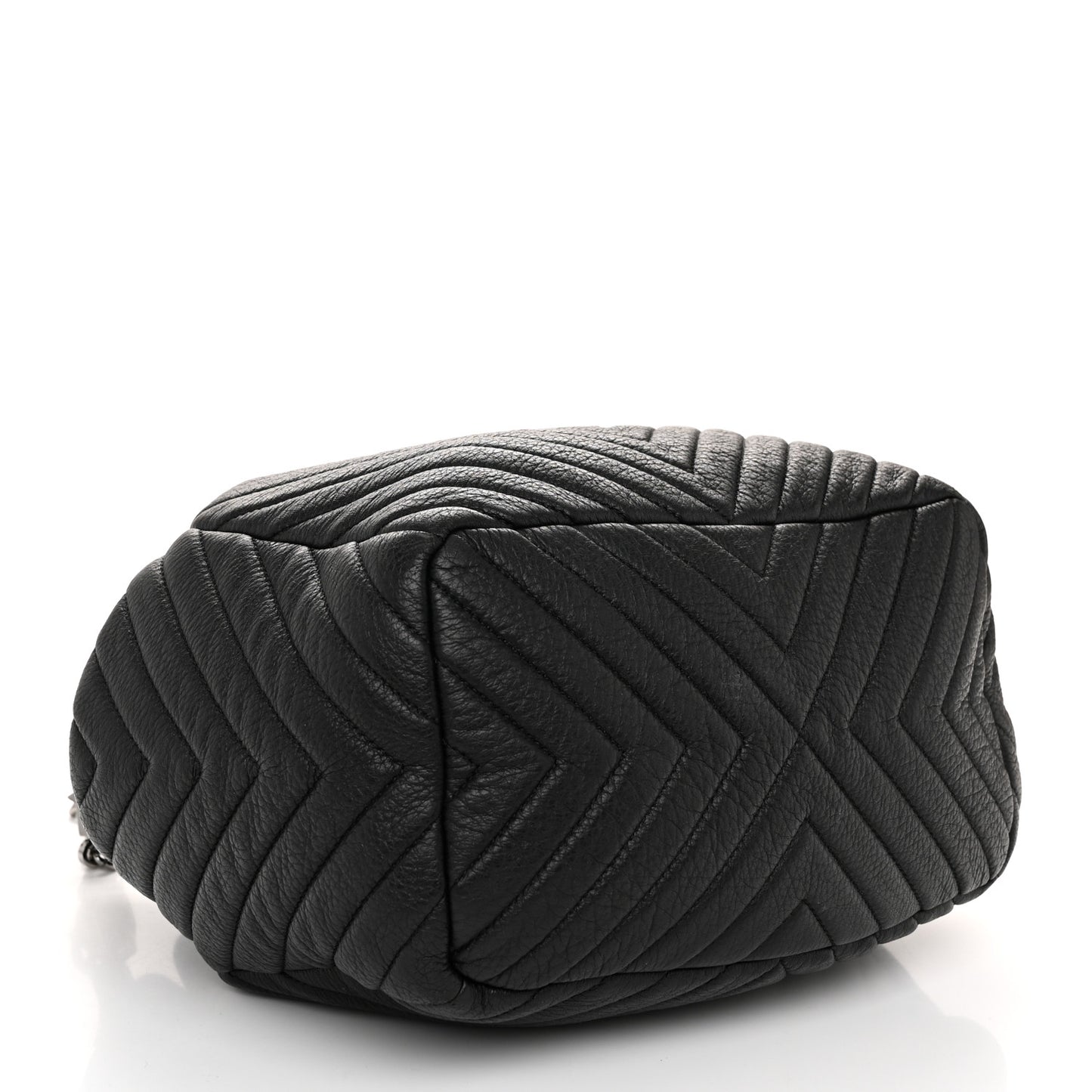 Deerskin Chevron Medium CC Chain Bucket Drawstring Bag Black