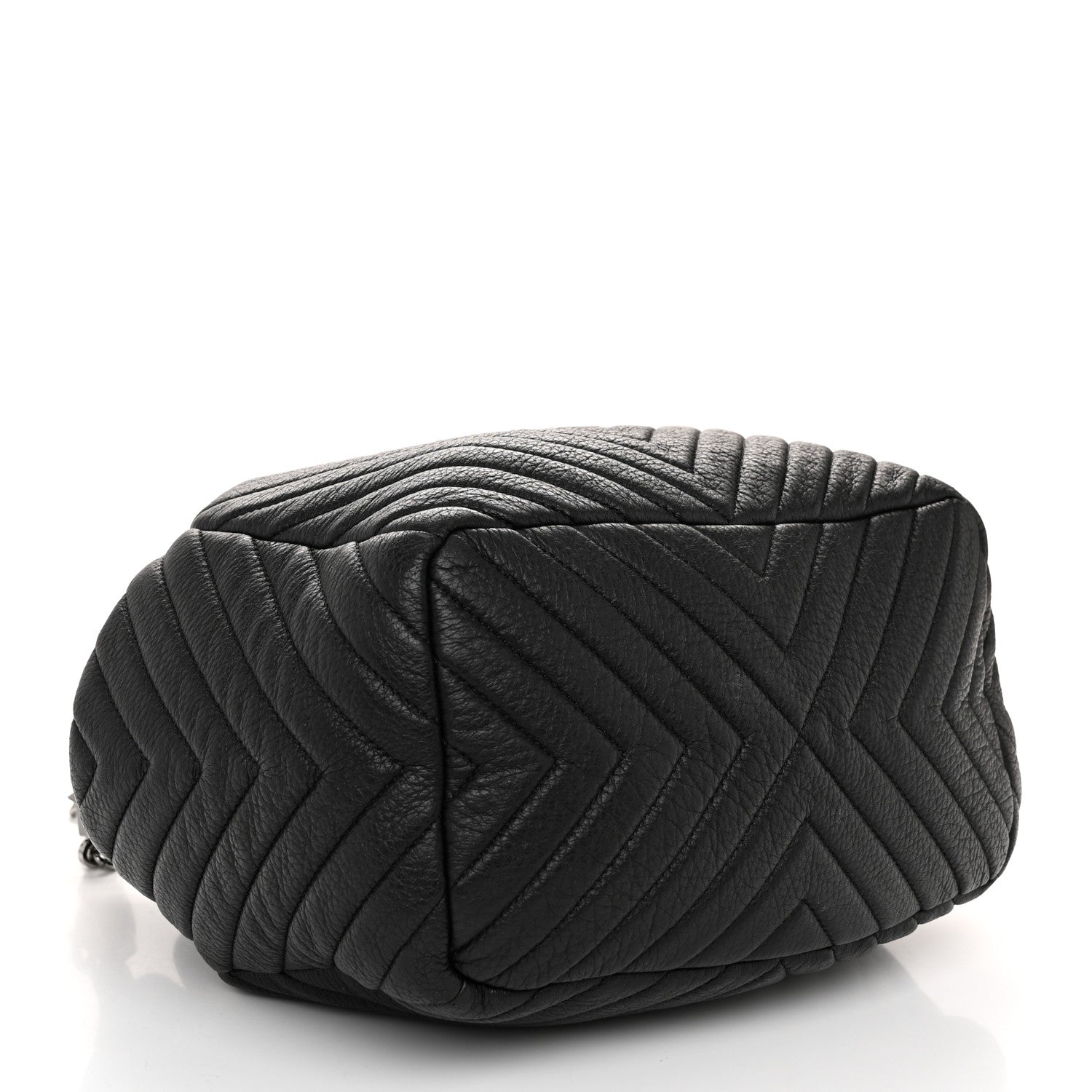 Chanel Deerskin Chevron Medium CC Chain Bucket Drawstring Bag Black 4 of 11