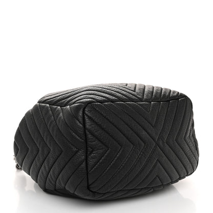 Chanel Deerskin Chevron Medium CC Chain Bucket Drawstring Bag Black 4 of 11