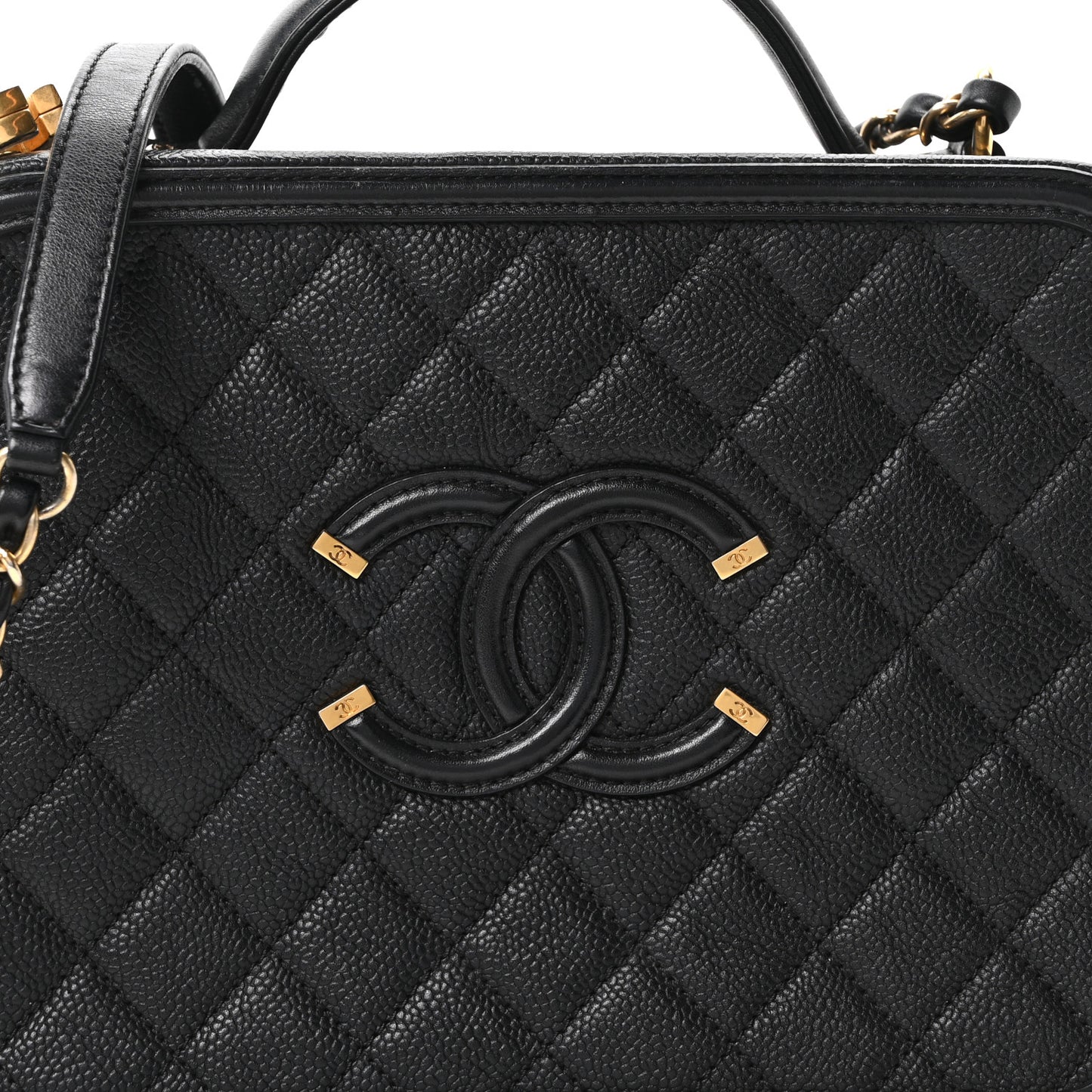Caviar Quilted Large CC Filigree Vanity Case Black