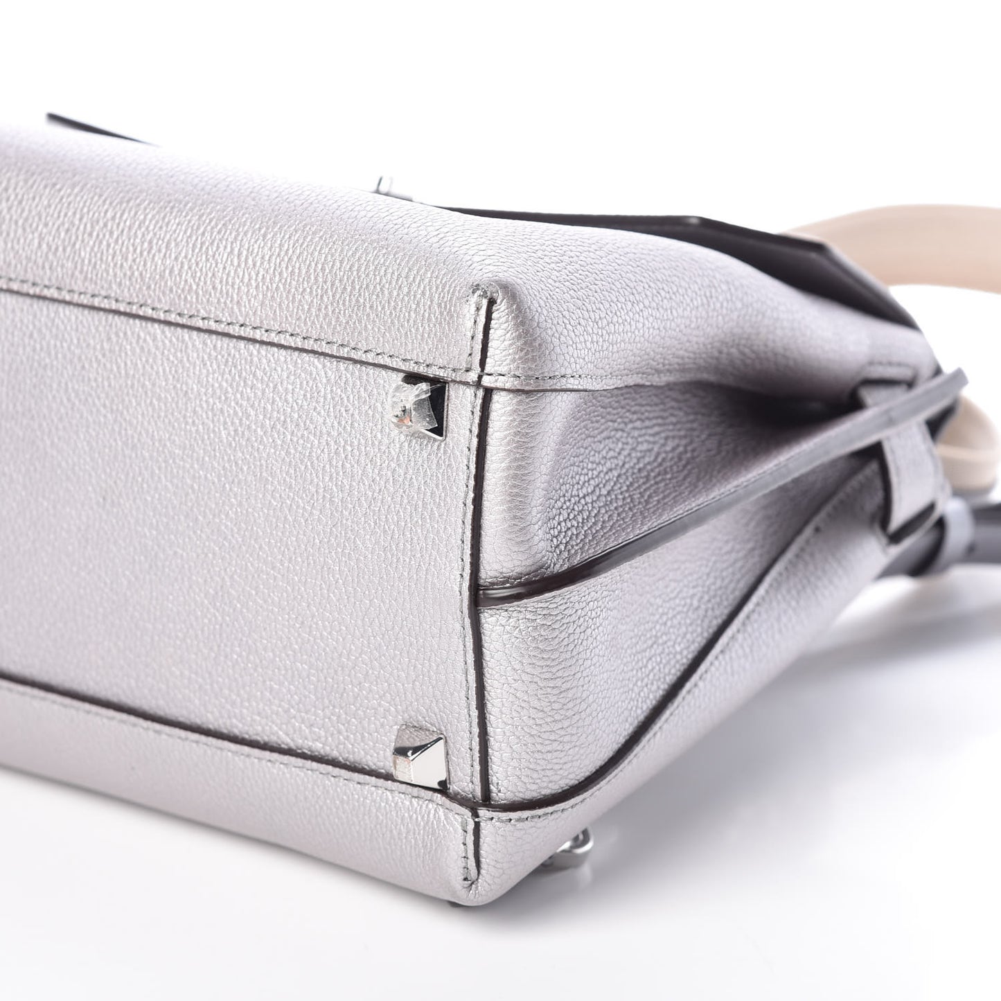 Metallic Grained Calfskin Medium Milla Convertible Backpack Spike Silver