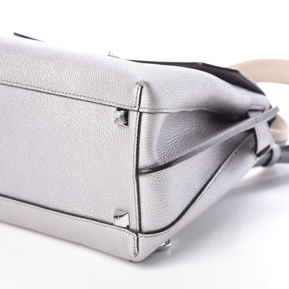 MCM Metallic Grained Calfskin Medium Milla Convertible Backpack Spike Silver 9 of 13