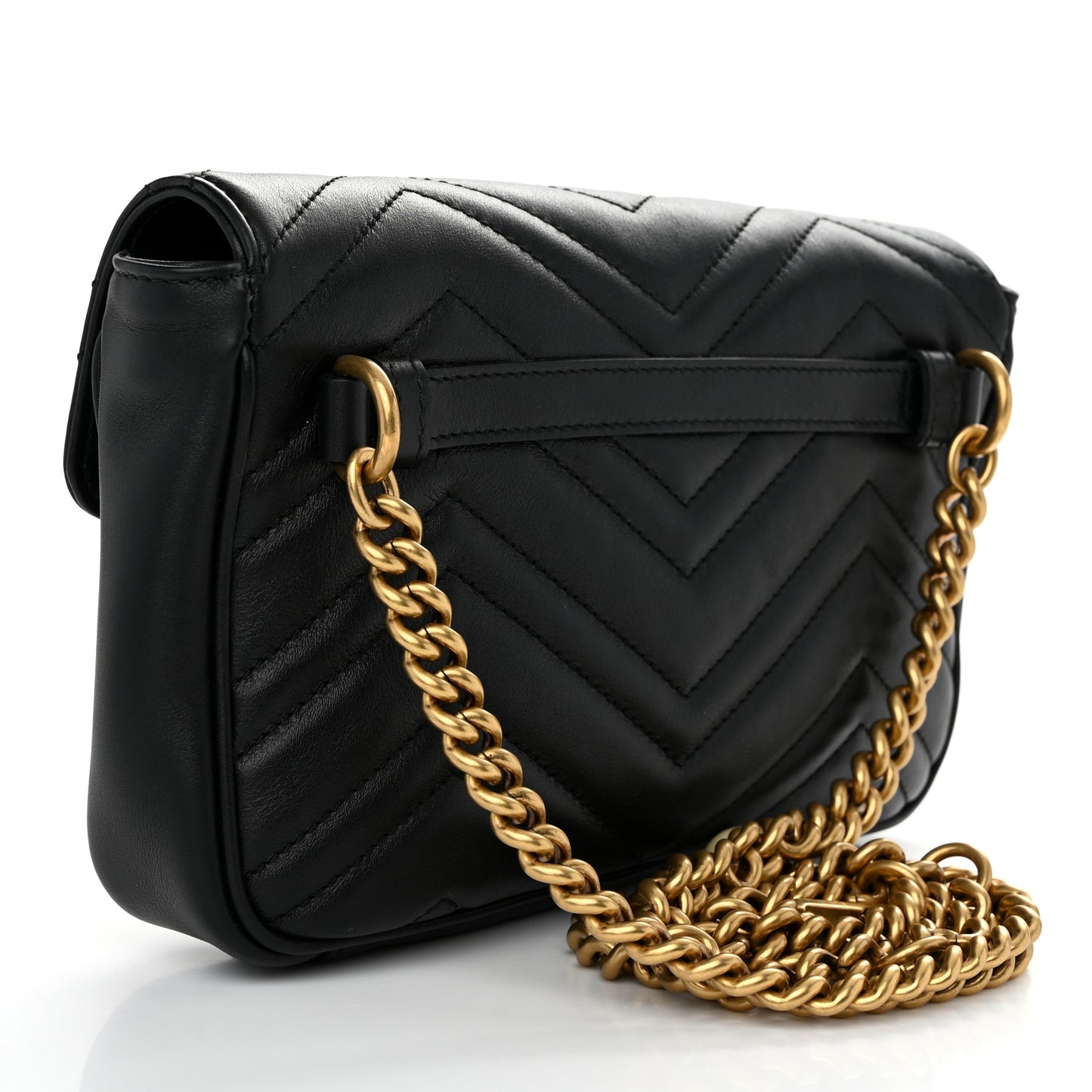 Calfskin Matelasse Pearly GG Marmont Chain Belt Bag Black