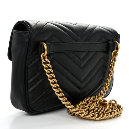 Gucci Calfskin Matelasse Pearly GG Marmont Chain Belt Bag Black 3 of 11