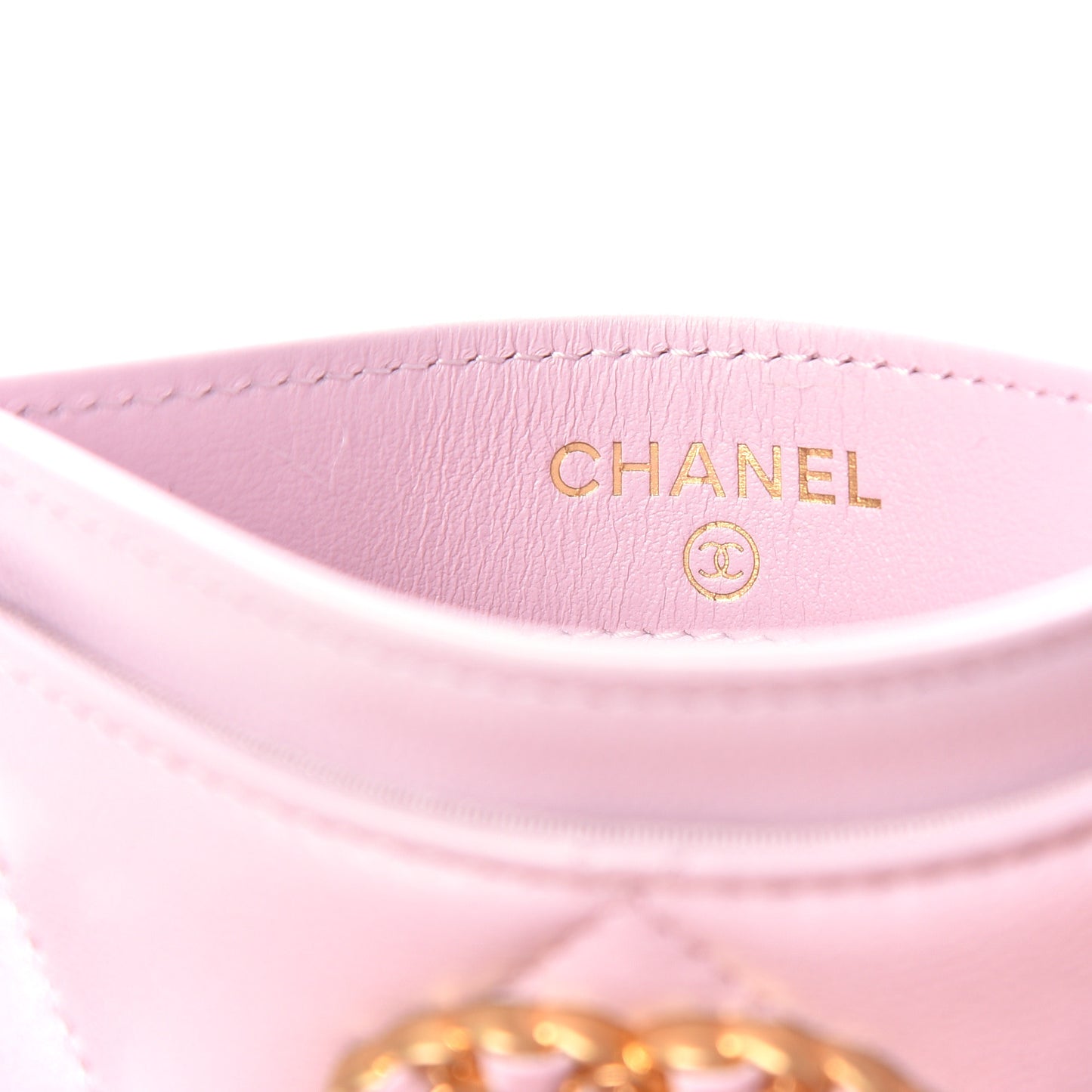 Lambskin Quilted Chanel 19 Card Holder Light Pink