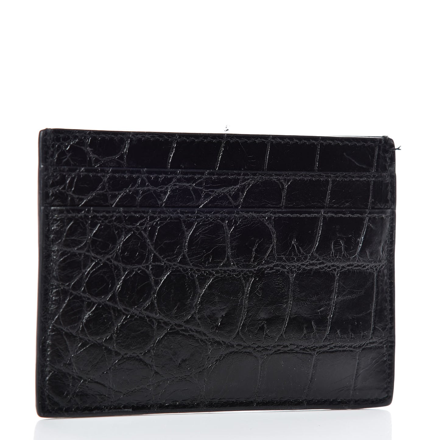 Calfskin Crocodile Embossed Monogram Credit Card Case Black