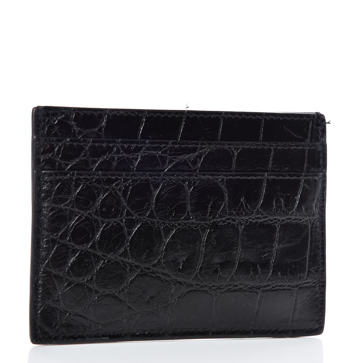 Saint Laurent Calfskin Crocodile Embossed Monogram Credit Card Case Black 4 of 8