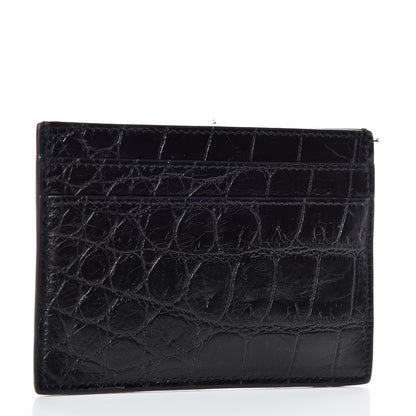 Saint Laurent Calfskin Crocodile Embossed Monogram Credit Card Case Black 4 of 8