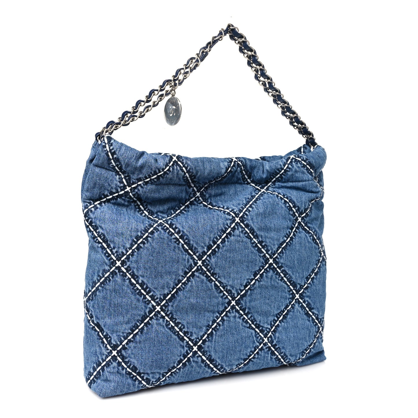 Denim Quilted Stitched Chanel 22 Blue