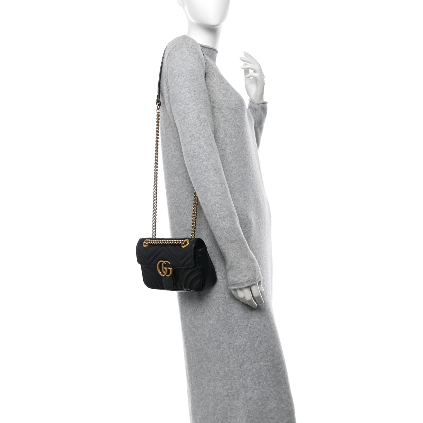 Calfskin Matelasse Mini GG Marmont Shoulder Bag Black