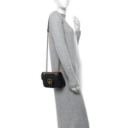 Gucci Calfskin Matelasse Mini GG Marmont Shoulder Bag Black 2 of 12
