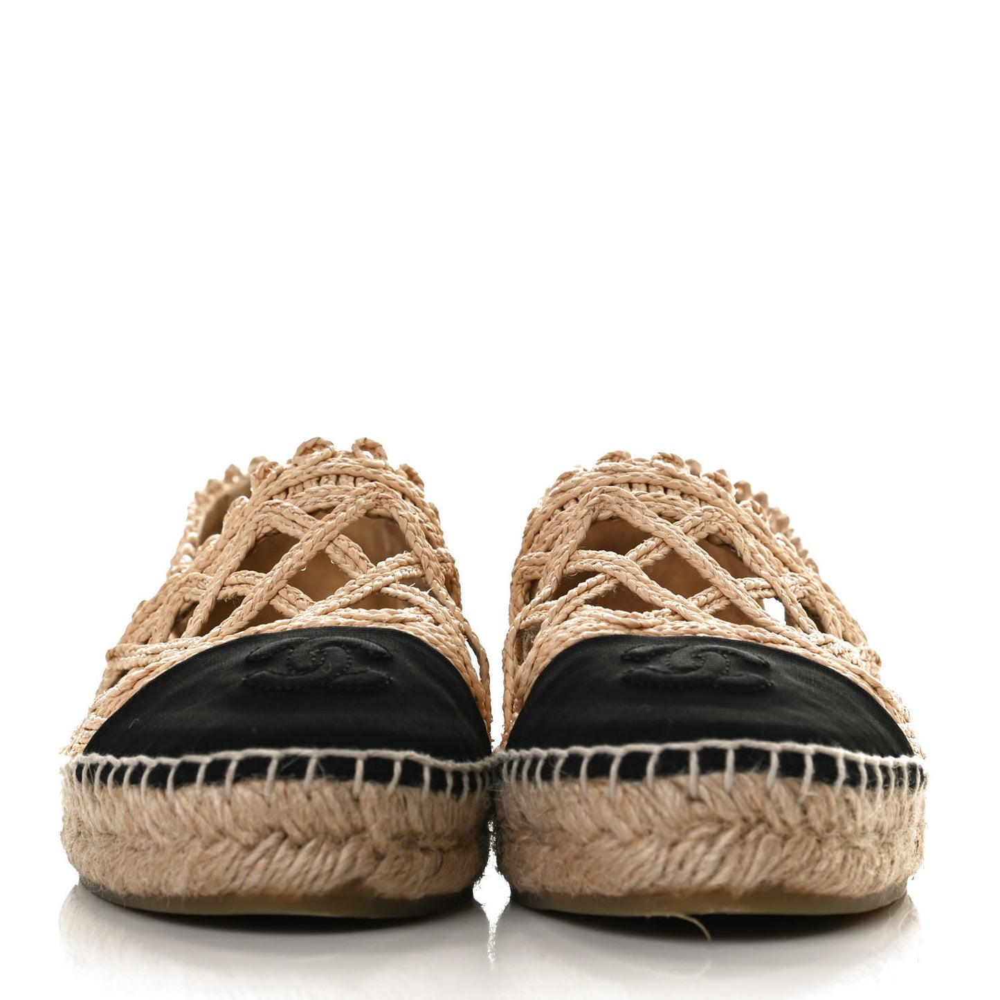 Raffia Fabric CC Espadrilles 36 Beige Black