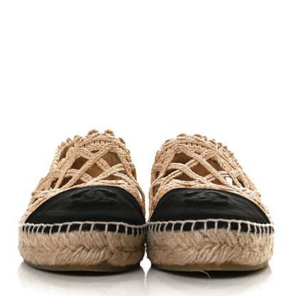 Chanel Raffia Fabric CC Espadrilles 36 Beige Black 2 of 12
