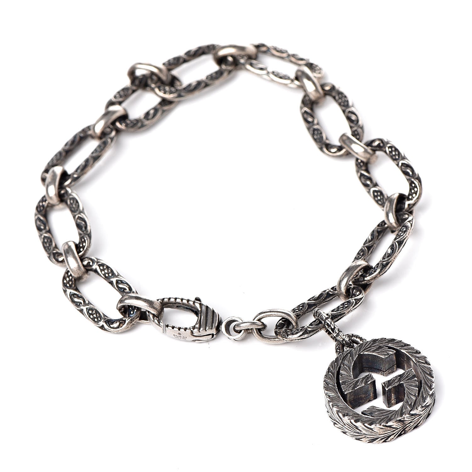 Gucci Sterling Silver Textured Interlocking G Charm Bracelet 1 of 5