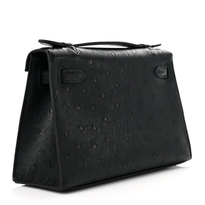 Hermes Ostrich Kelly Pochette Black 3 of 11