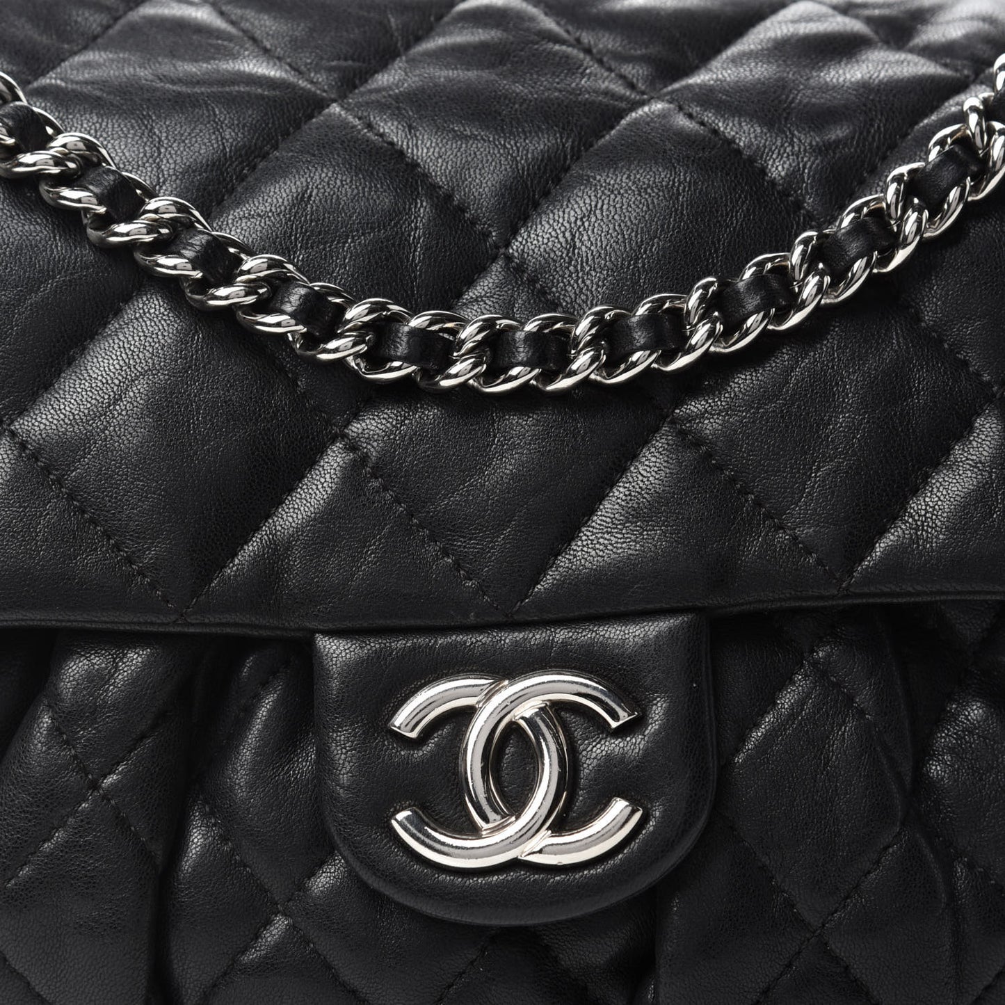 Washed Lambskin Quilted Mini Chain Around Flap Black