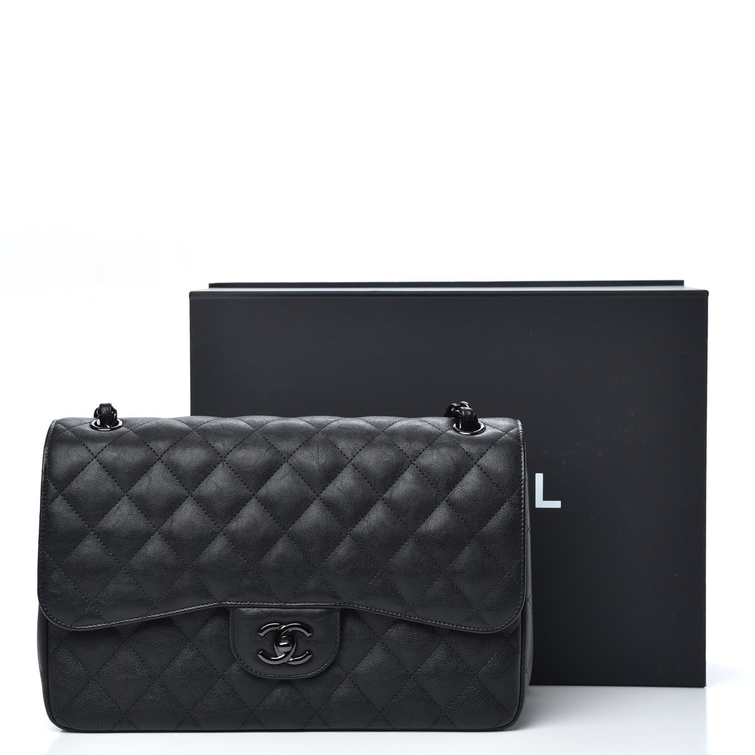 Chanel Crumpled Calfskin Quilted Jumbo Double Flap So Black 12 of 12