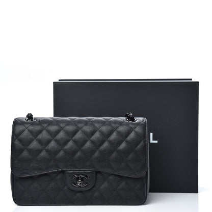 Chanel Crumpled Calfskin Quilted Jumbo Double Flap So Black 12 of 12