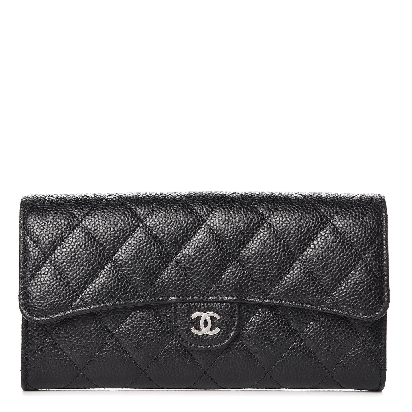 Caviar Quilted Large Gusset Flap Wallet Black