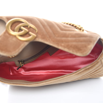 Gucci Velvet Matelasse Small GG Marmont Shoulder Bag Taupe 5 of 12
