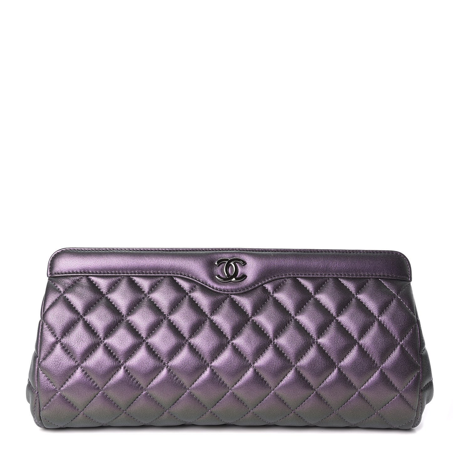 Iridescent Lambskin Quilted Clutch Dark Purple