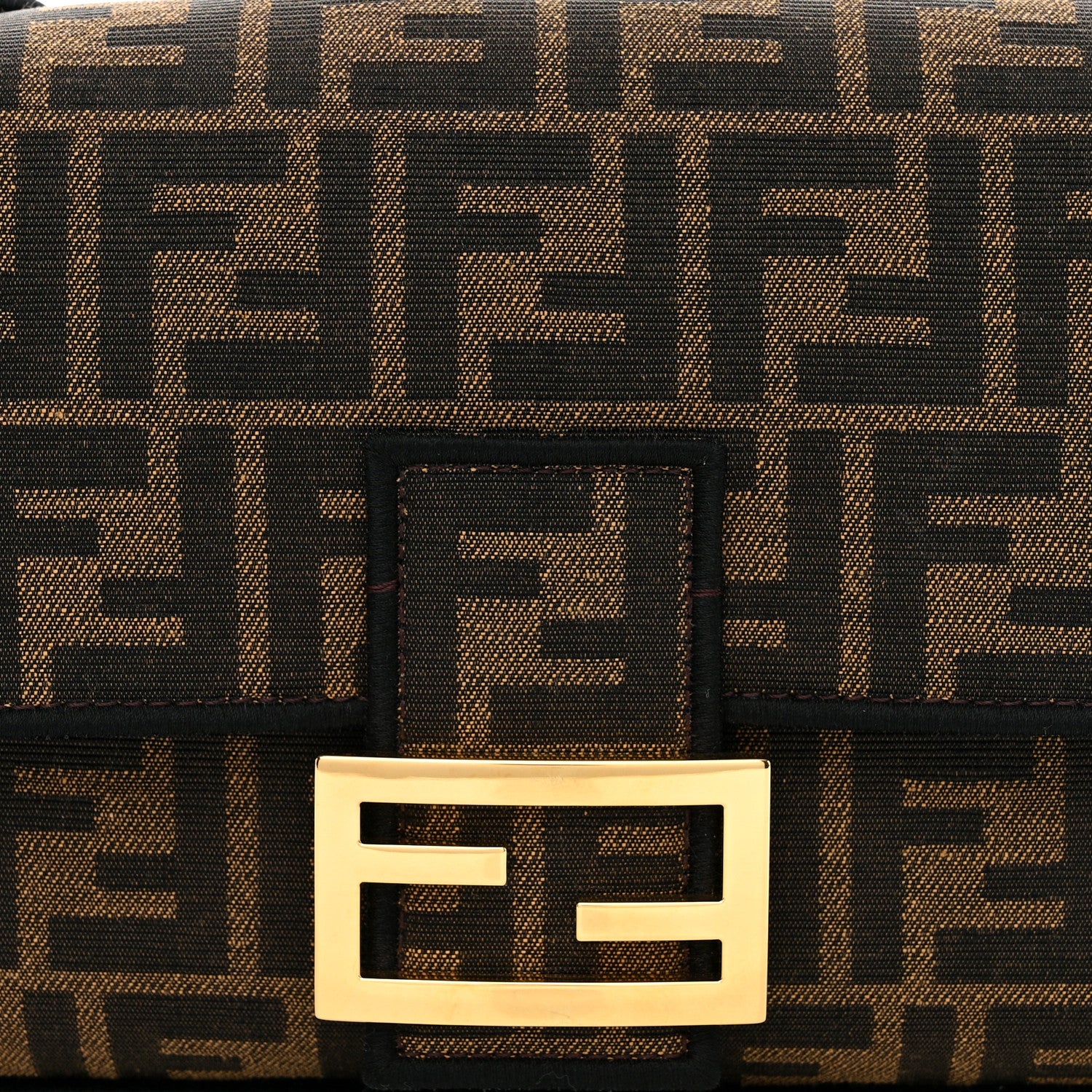Fendi Fabric Jacquard FF 1974 Medium Baguette Tobacco Moro Black 7 of 10