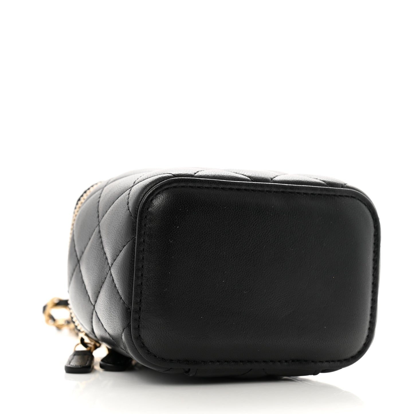 Lambskin Quilted Mini Pearl Crush Vanity Case With Chain Black