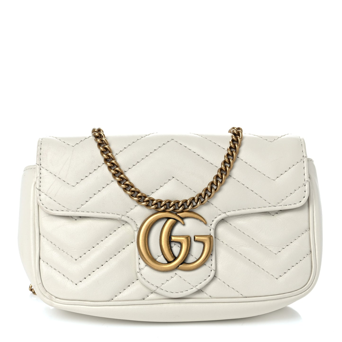 Calfskin Matelasse Super Mini GG Marmont Shoulder Bag White