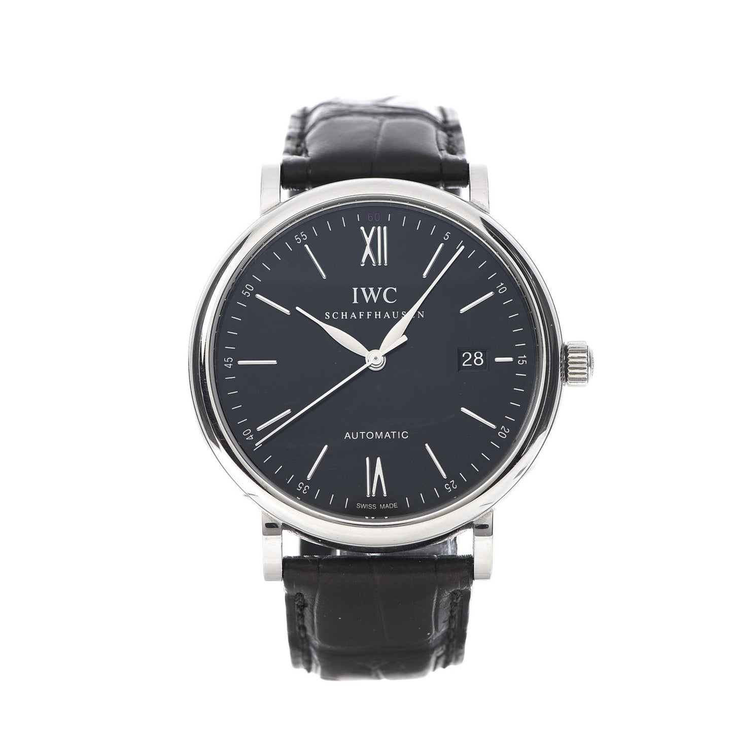 Stainless Steel Alligator 40mm Portofino Automatic Watch Black IW356506