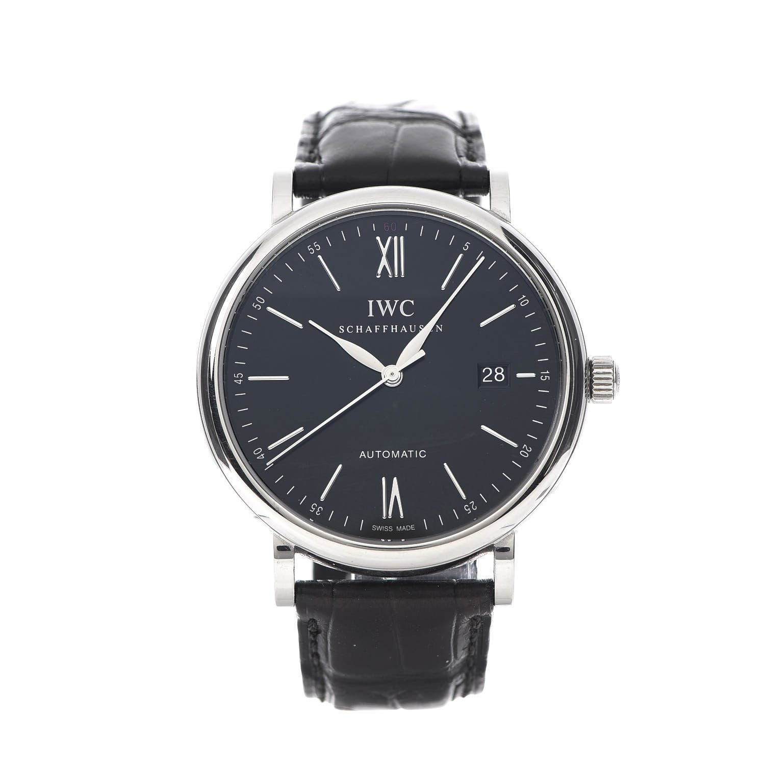 IWC Stainless Steel Alligator 40mm Portofino Automatic Watch Black IW356506 1 of 11