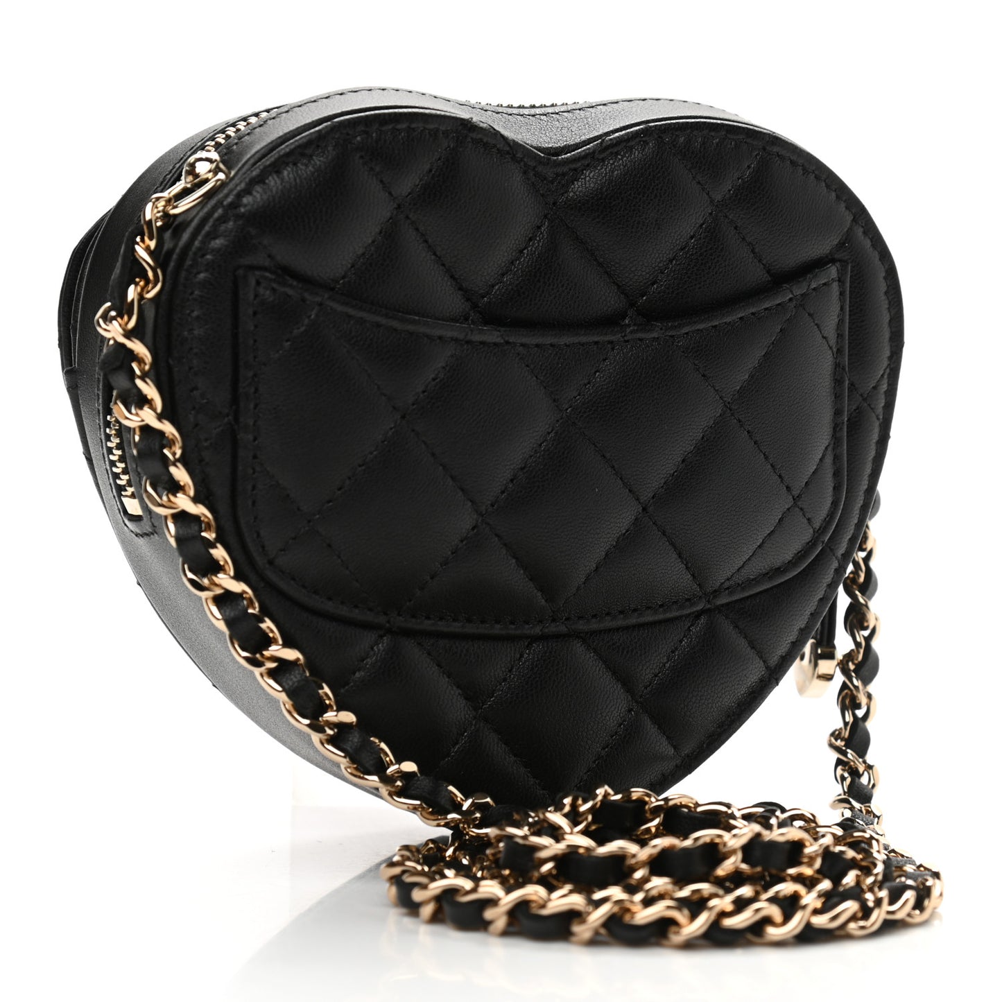 Lambskin Quilted CC In Love Heart Clutch With Chain Black
