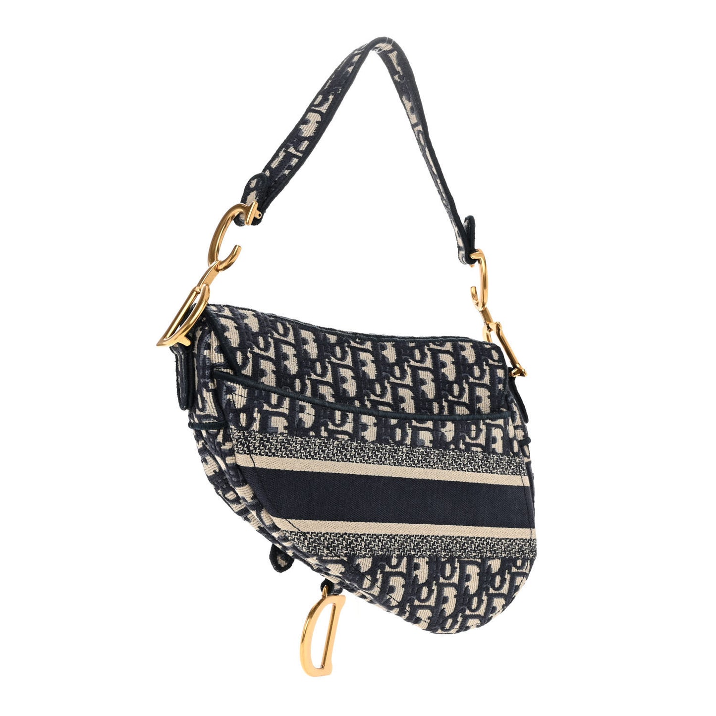 Oblique Embroidered Saddle Bag Blue