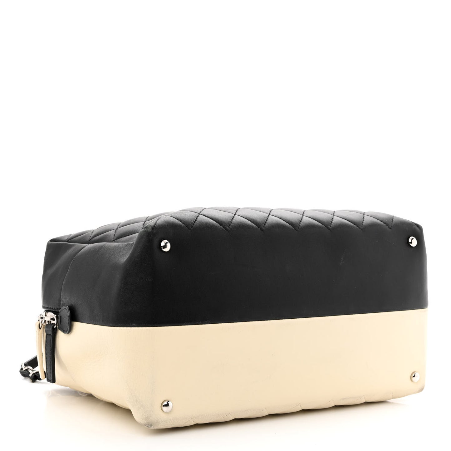 Calfskin Quilted Large Feather Weight Bowling Bag Black Ivory