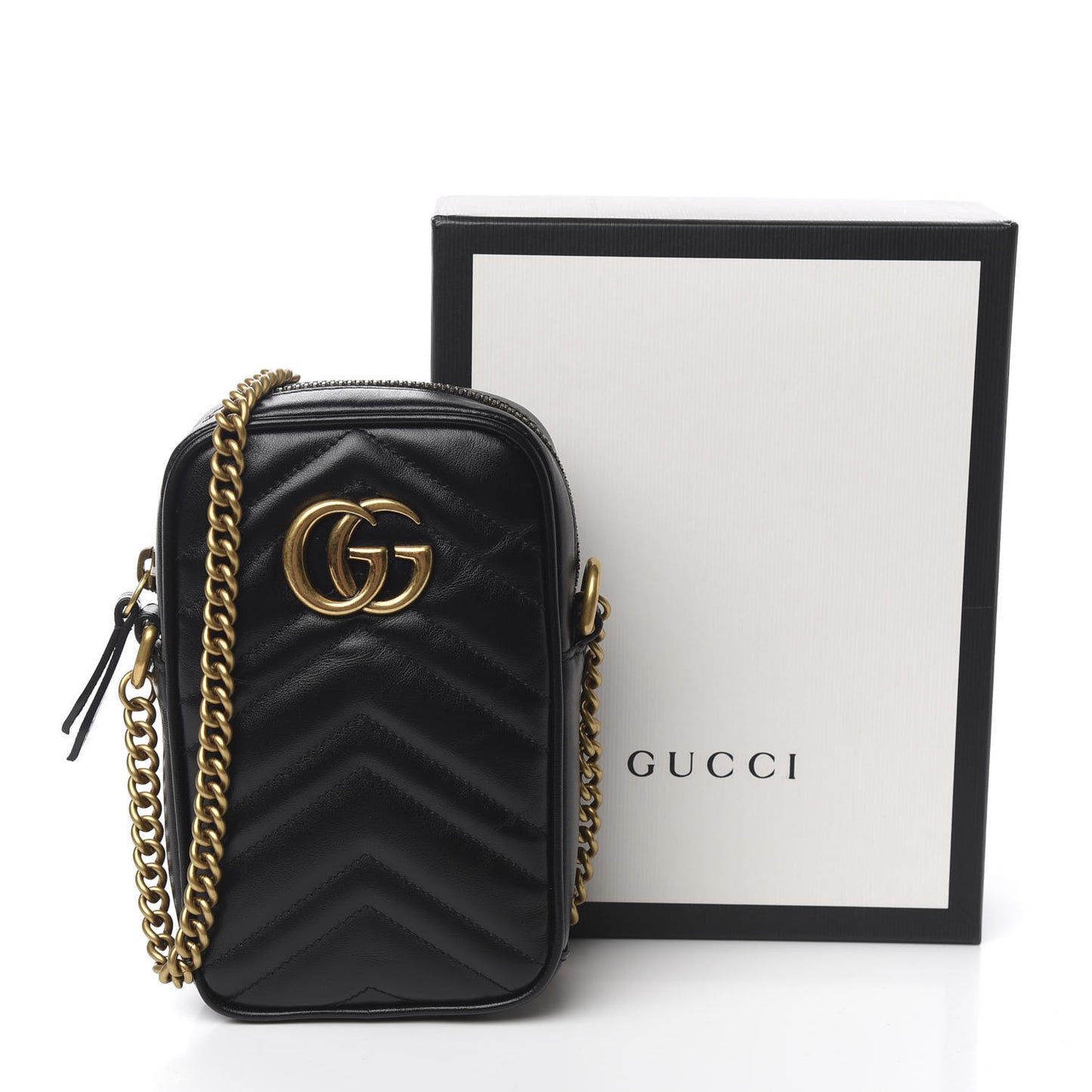 Calfskin Matelasse Mini GG Marmont Crossbody Bag Black