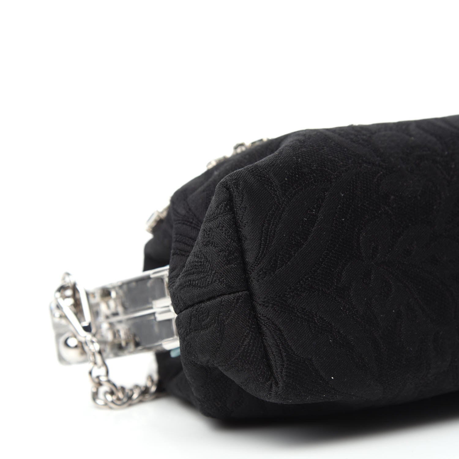Dolce & Gabbana Satin Lace Crystal Embellished Plexis Glass Chain Clutch Black 6 of 9