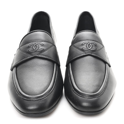 Chanel Lambskin Womens Stitched CC Loafers 38 Black 3 of 9