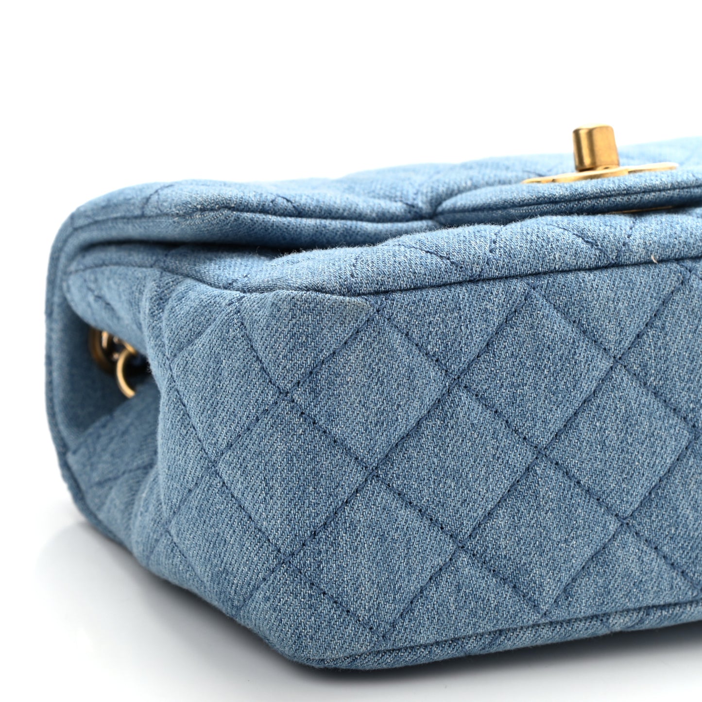 Denim Quilted Mini Pearl Crush Flap Blue