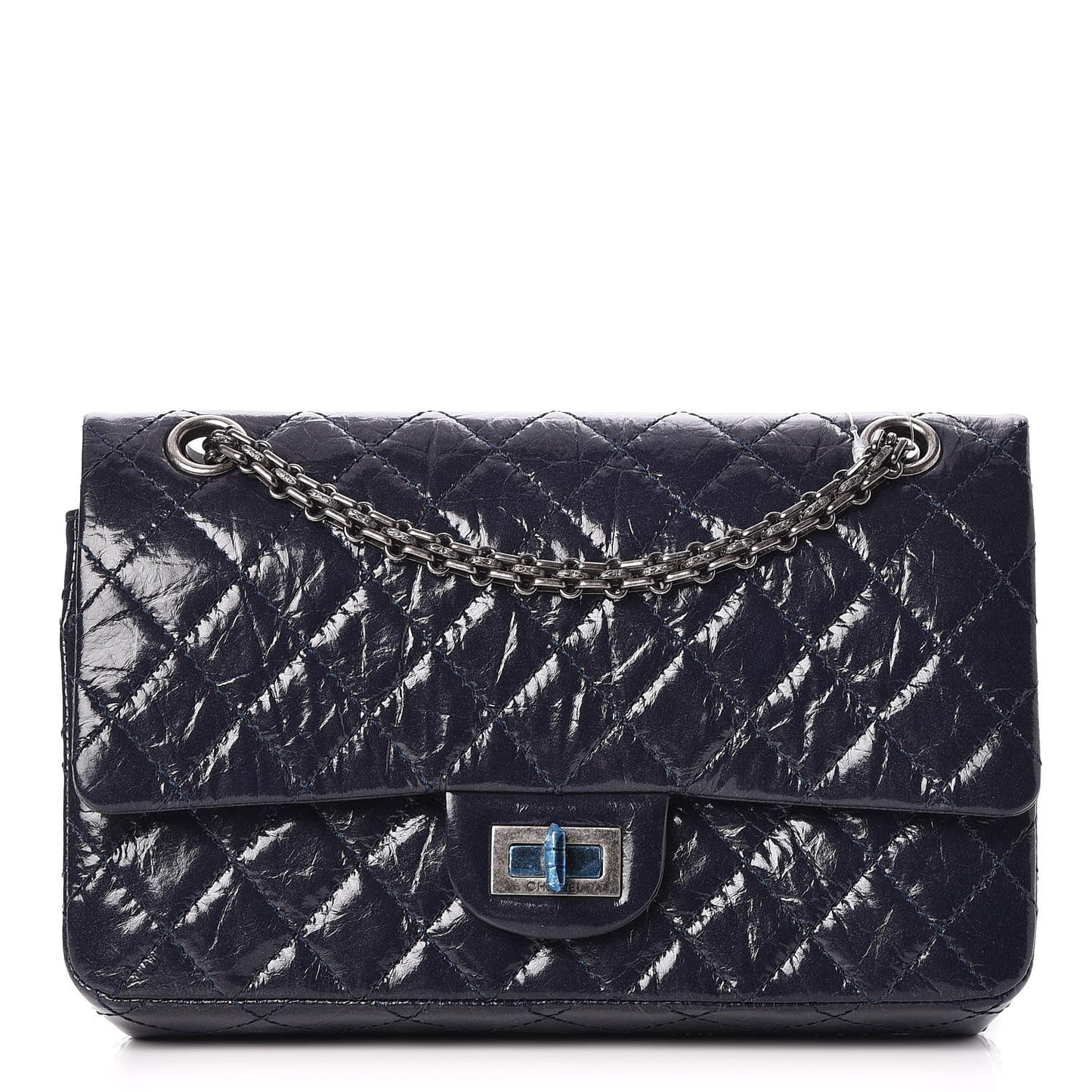 Glazed Calfskin Quilted 2.55 Reissue 225 Flap Dark Navy Blue