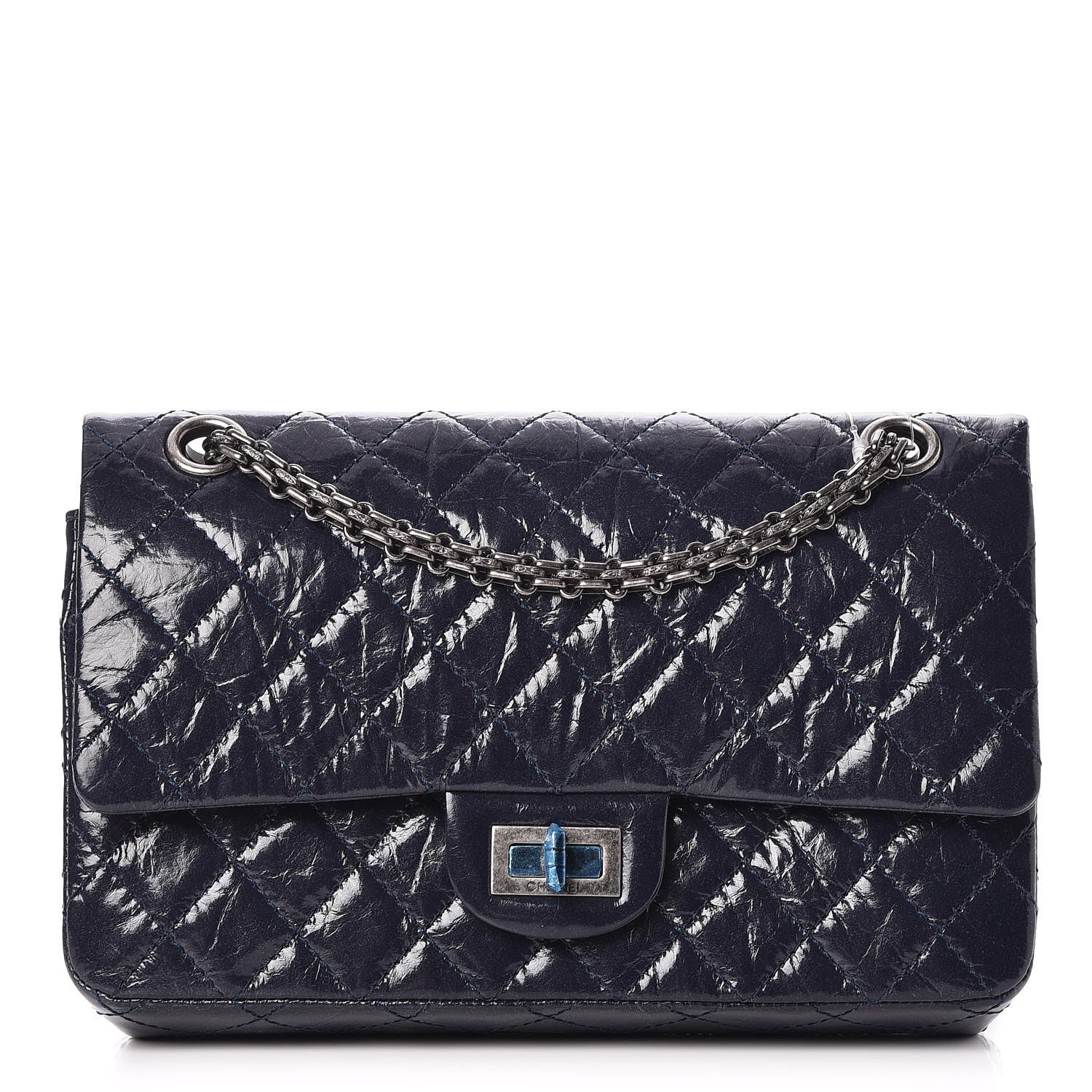 Chanel Glazed Calfskin Quilted 2.55 Reissue 225 Flap Dark Navy Blue 1 of 7