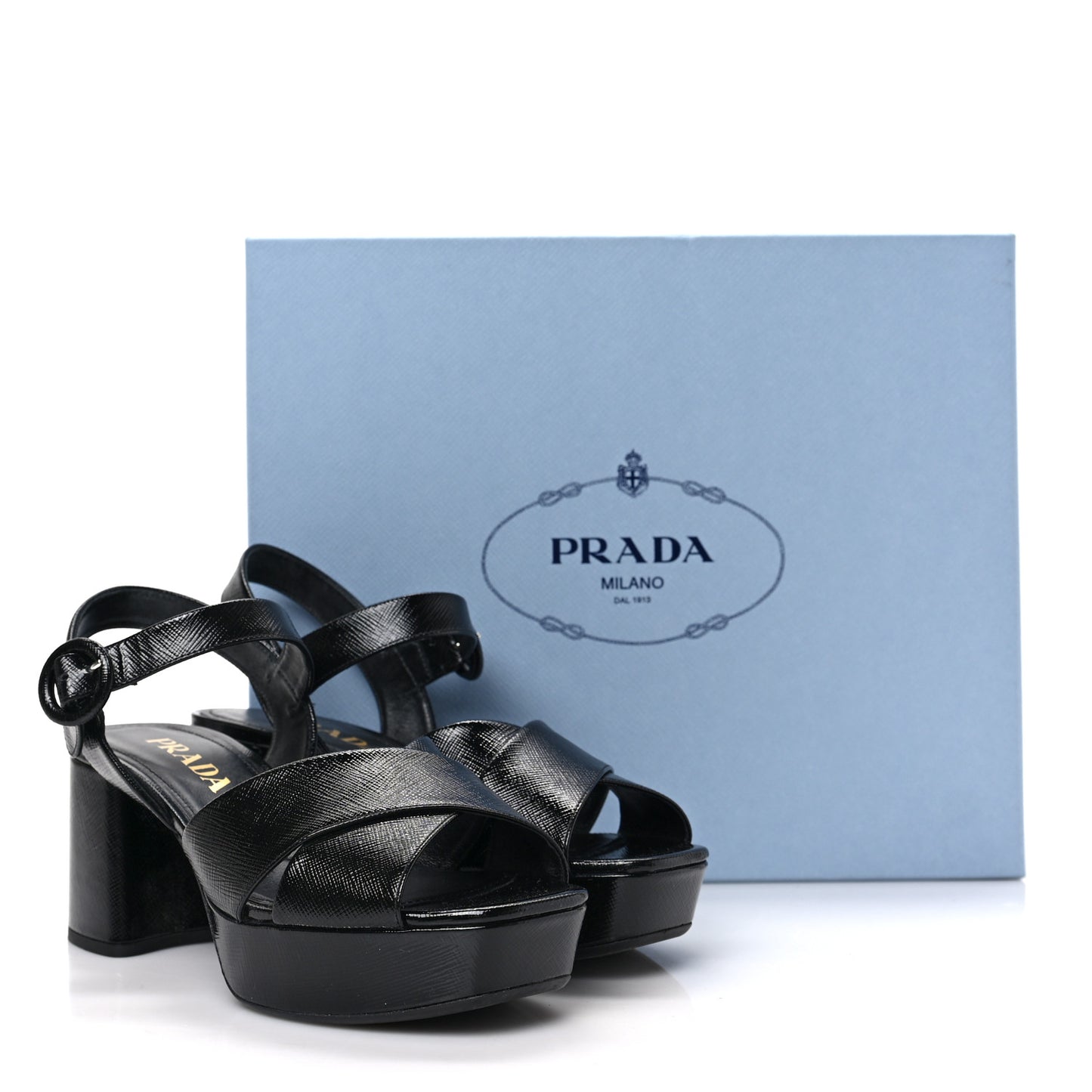 Vernice Saffiano Embossed Crisscross Platform 20/65mm Sandals 36 Black