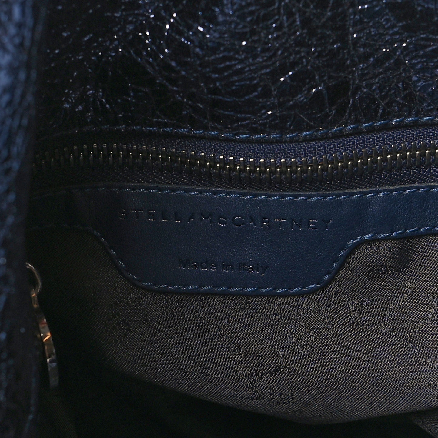 Metallic Crackle Falabella Fold Over Tote Navy