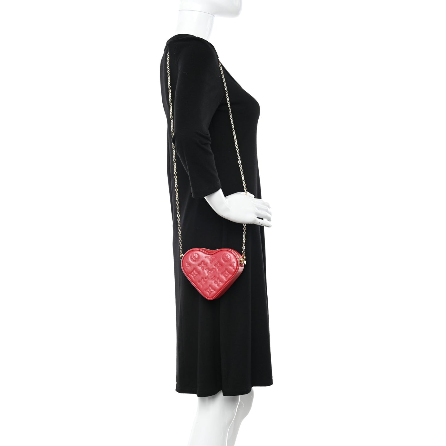 Lambskin Embossed Monogram Fall In Love Sac Coeur Heart Chain Bag Lipstick Red