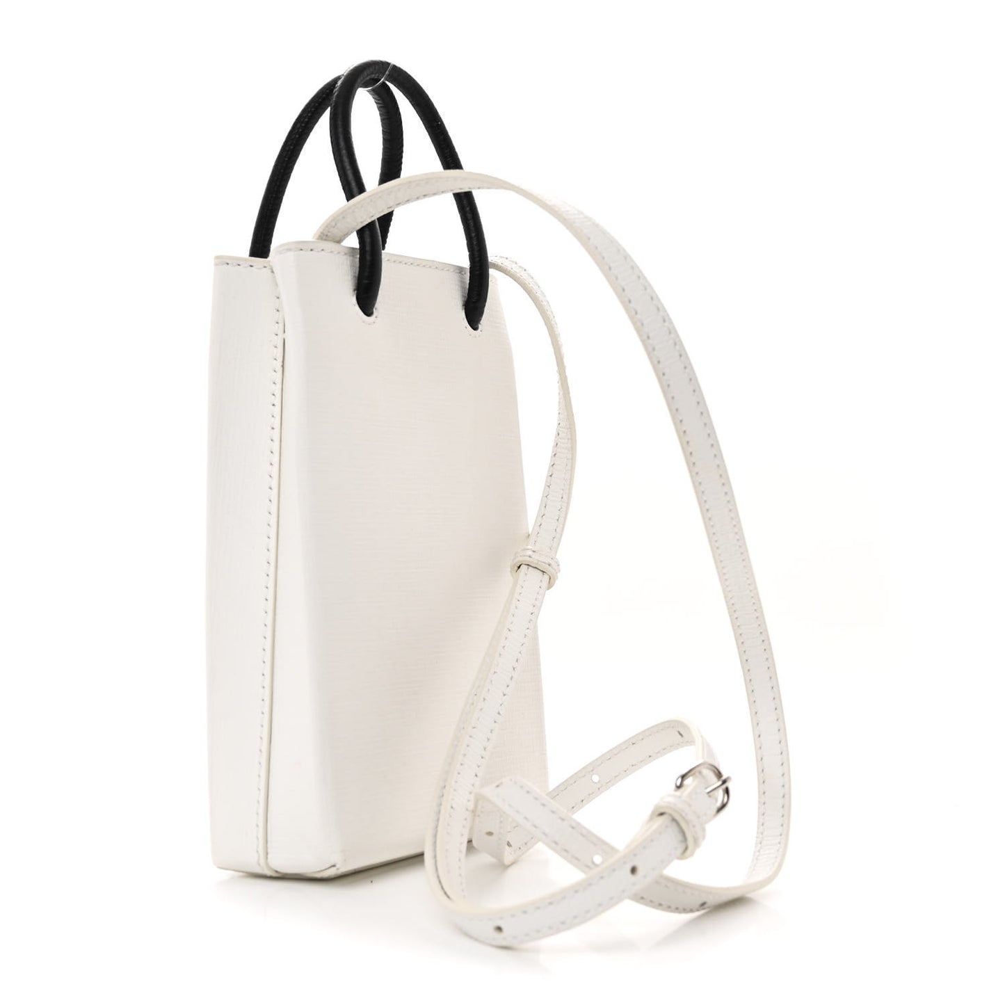 Squared Calfskin Logo Shopping Phone Holder Bag White
