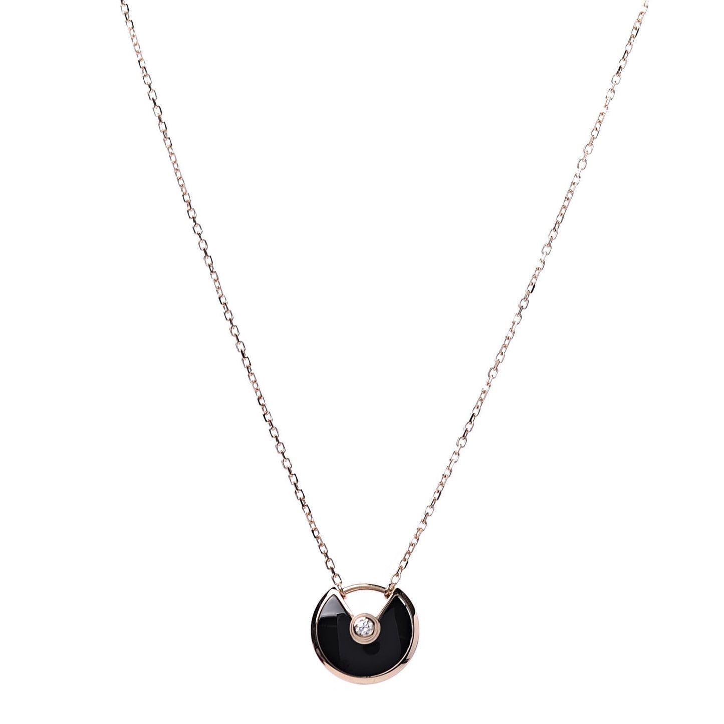 18K Pink Gold Diamond Black Onyx XS Amulette de Cartier Pendant Necklace