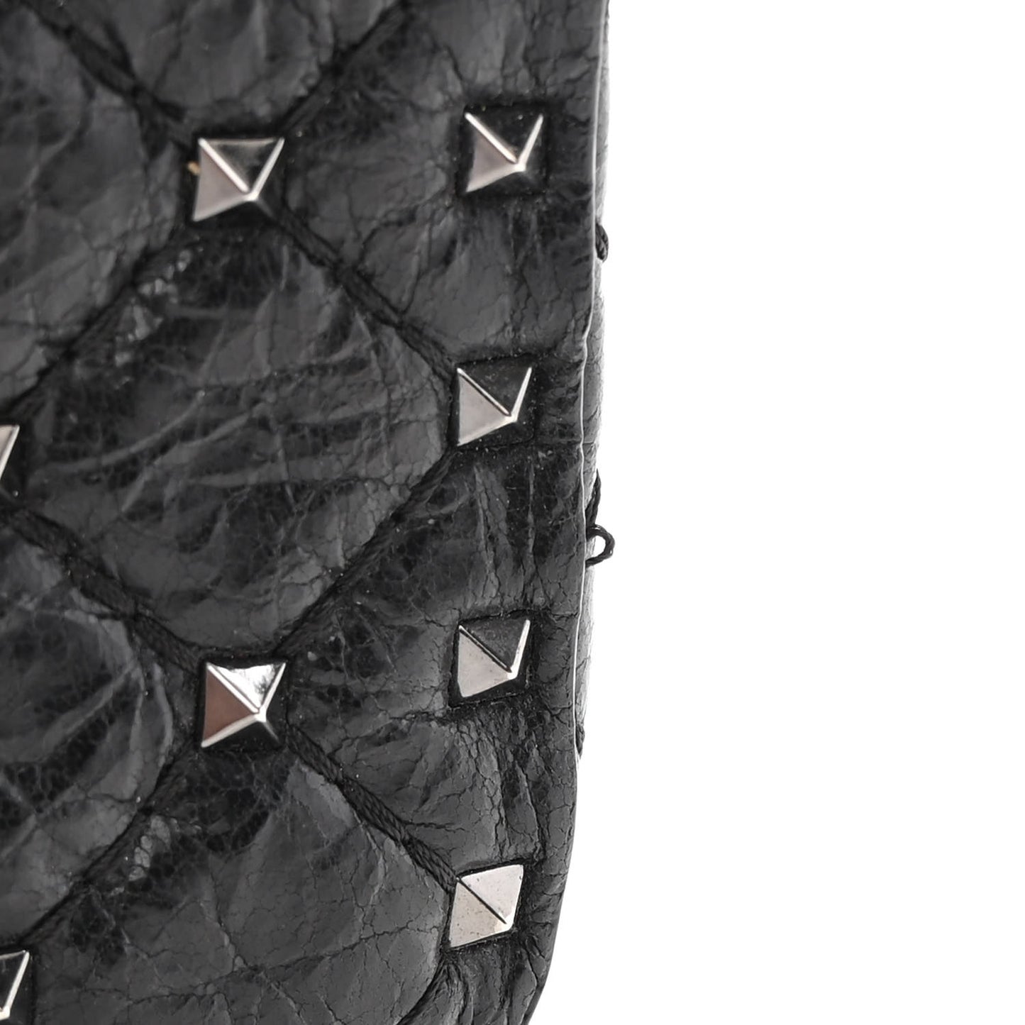 Craquele Nappa Small Rockstud Spike Shoulder Bag Black