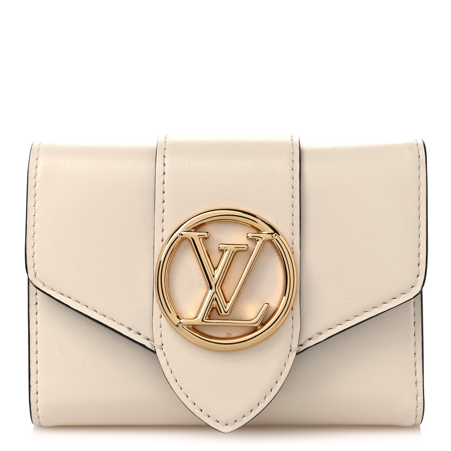 Smooth Calfskin LV Pont 9 Compact Wallet Creme