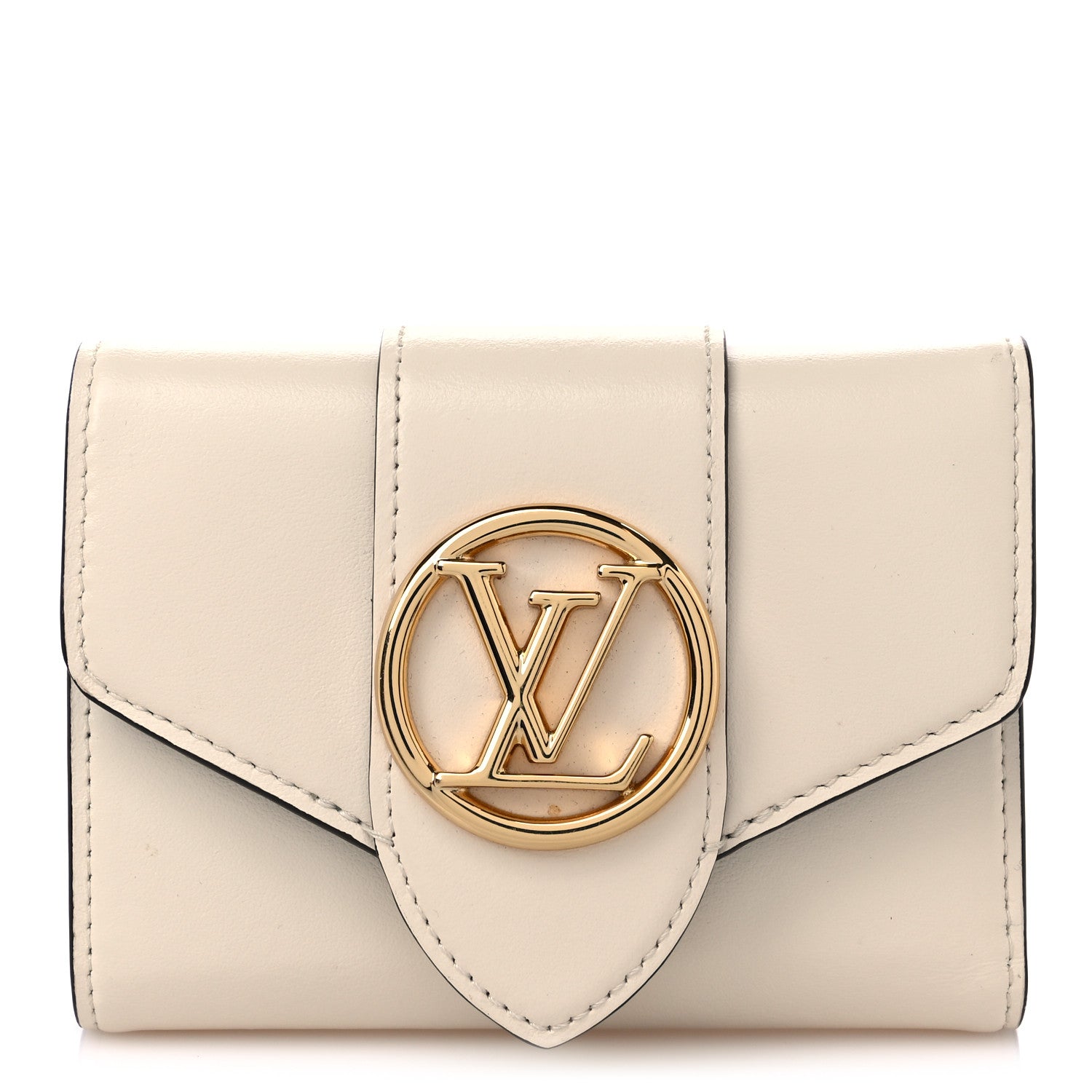 Louis Vuitton Smooth Calfskin LV Pont 9 Compact Wallet Creme 1 of 8