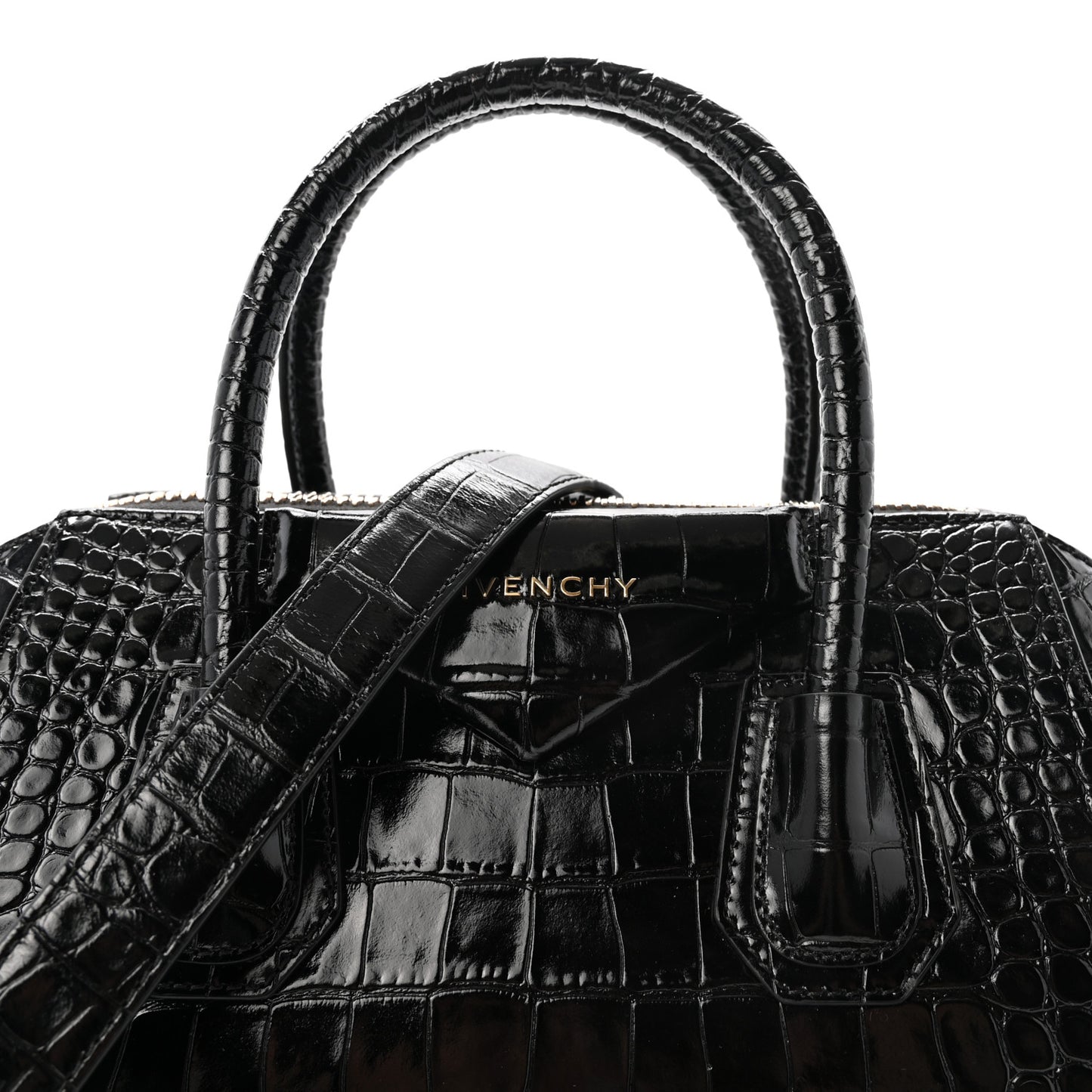 Calfskin Crocodile Embossed Small Antigona Black